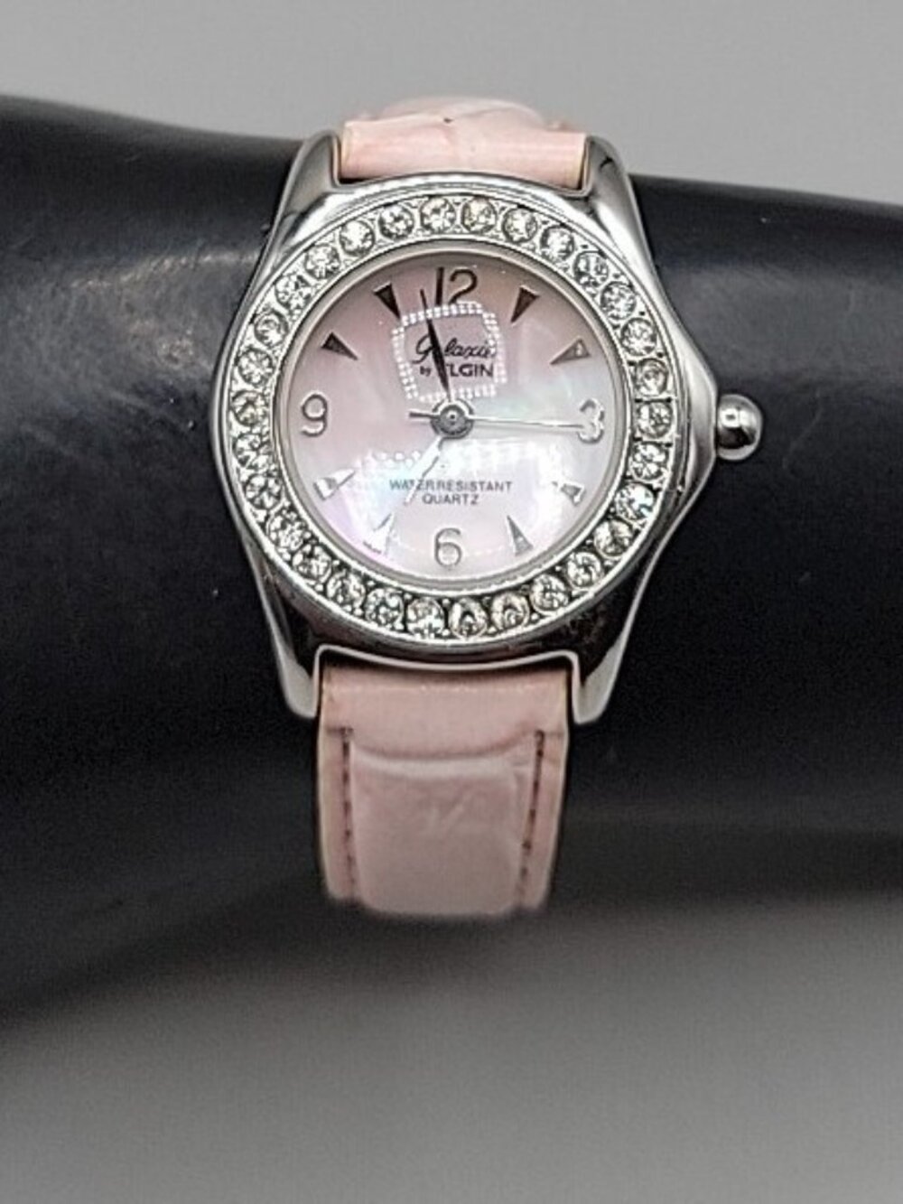 Galaxie Elgin Ladies Quartz Watch 6.5" Pink Leather Band 28mm Bubble MOP W1663 - Picture 7 of 16